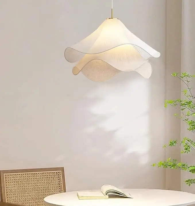 French Style Nordic Cream Chandelier Living Room Bedroom Lamp Middle Size Led Dimmable Fabric Warm Lighting