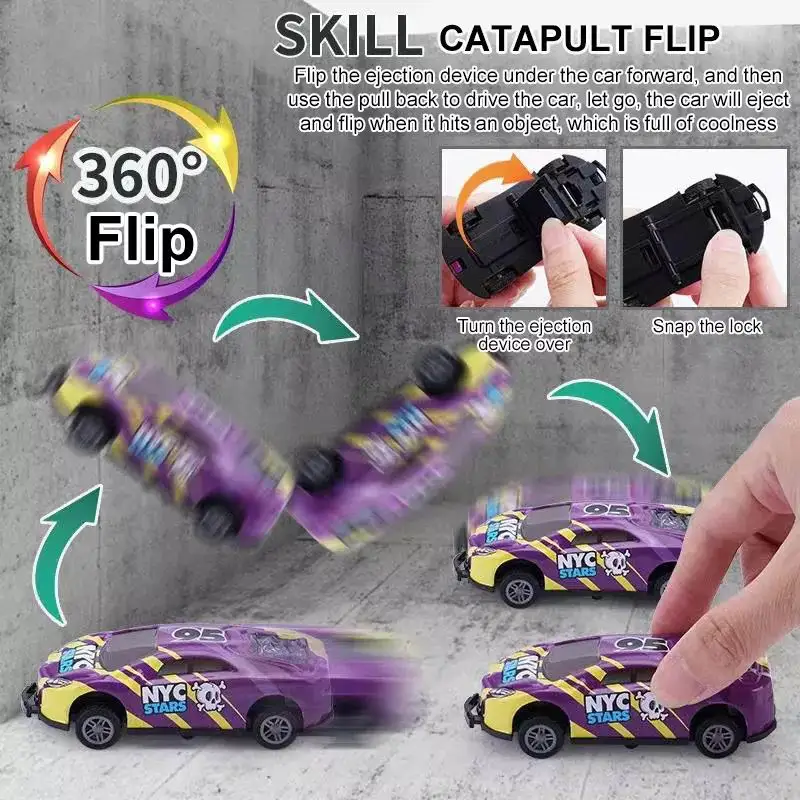 New Arrivals Pull Back Promotion Diecast Jumping Bouncing Vehicle Model Children's Stunt Alloy 360 Flip Toy Car