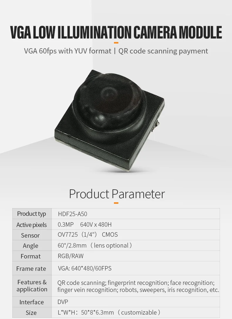 DGZX Mini CMOS VGA Low Light Sensor Omnivision OV7725 0.3Mp Macro Tiny Camera Module for Medical Vein Finder插图