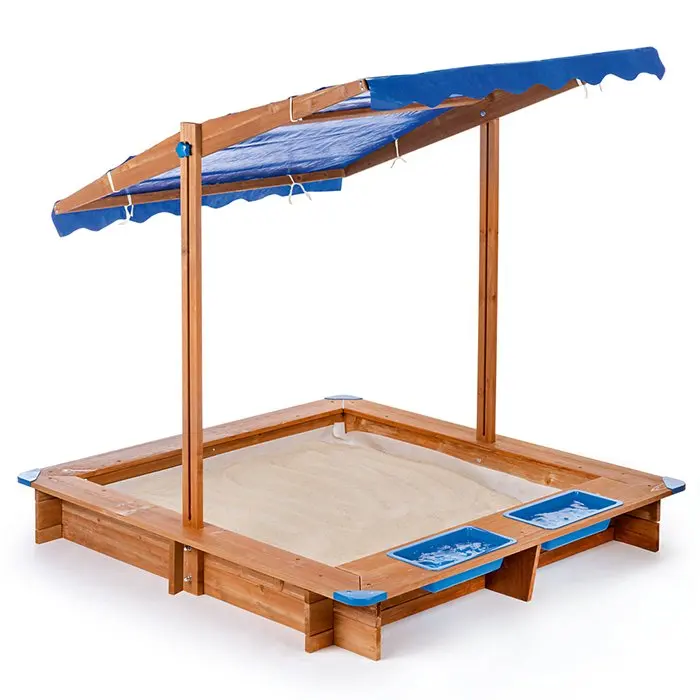 Adjustable Playground Sand Box 2 Kids 1 Sandbox Cedar with Roof Canopy Wooden Sandpit