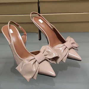 QuiteS Wholesale New Custom Logo Summer New Bow Embellished Pointy High Heel Patent Leather  High Heel Sandals