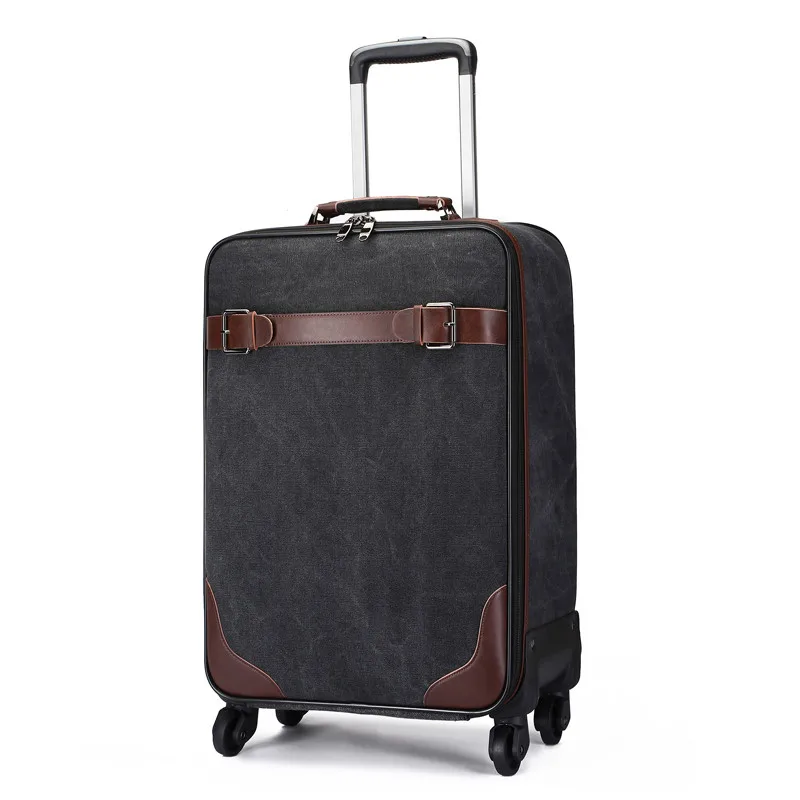 in stock canvas black trunk 20 inch travel trolley luggage bag