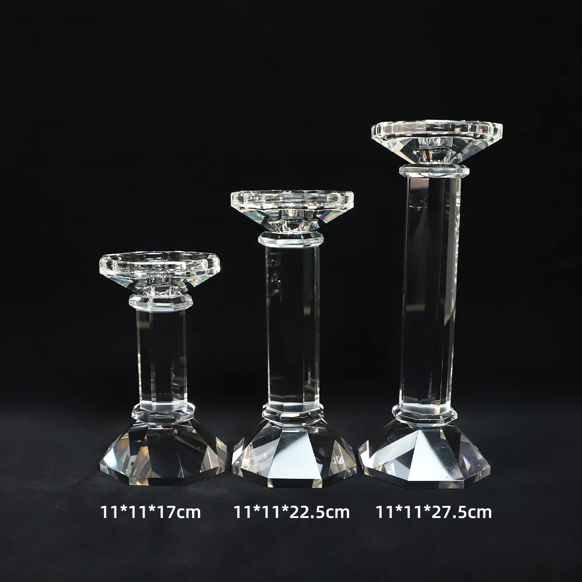 Customized luxury wedding centerpiece decorating clear long stem glass crystal taper candle stand stick holders table decoration manufacture