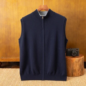 Autumn Winter Men's Sleeveless Cashmere Waistcoat Factory Wholesale Heated Warming Jacket Tank Top Knitted Weaving on Both Sides