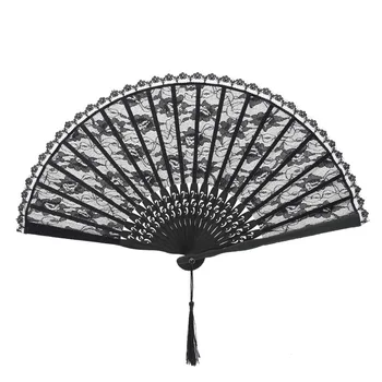 Fashion Personalized Small Bamboo Black Lace Hand Foldable Held Fans