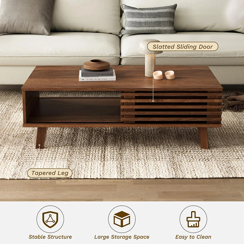 product nu deco mid century modern wooden coffee table with storage farmhouse design for living room apartment-4