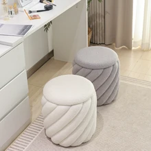 Bedroom Living Room Golden Steel Base Removable Lid Modern Vanity Round Velvet Footrest Stool Seat Storage Ottoman
