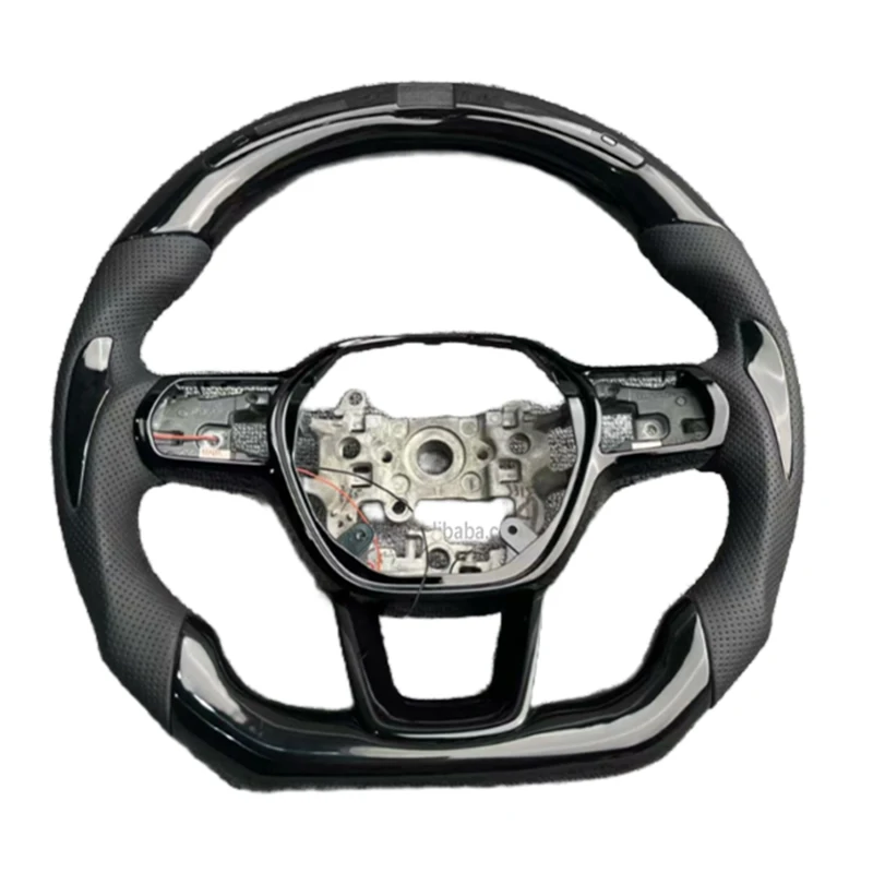 Modified All Black Carbon Fiber LED Perforated Leather Steering Wheel for Honda Civic 11th Gen Car Steering Wheel