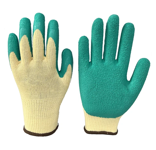 Wholesale Price Green Latex Crinkled Anti Slip  Hand Industrial Gloves Safety Work Gloves