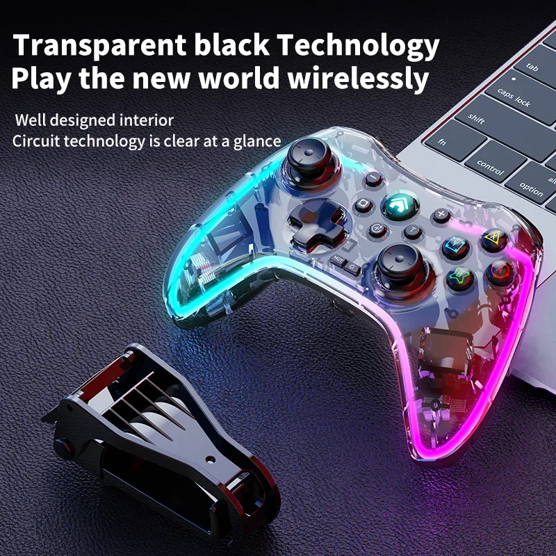 Transparent BT Wireless Game Controller for NS Switch with RGB Lighting Joystick Gamepad for Switch Pro PC Android TV Box