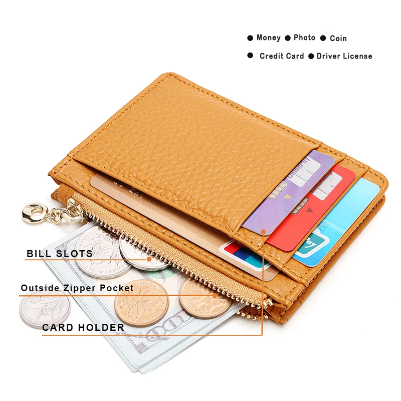 Genuine Leather RFID Blocking Multi Card Case Womens Ladies Wallet with Zipper Pocket