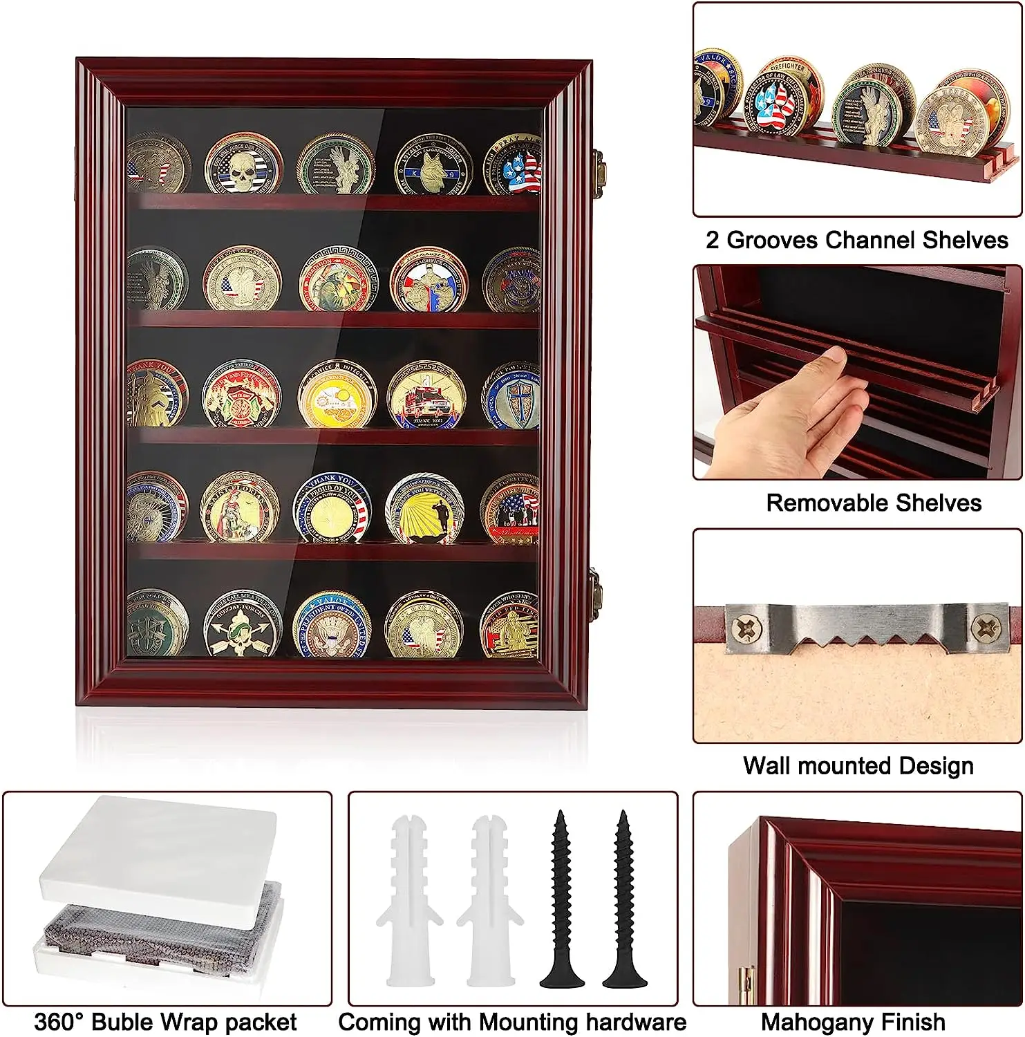 Modern Wooden Rectangle Display Shelf For Challenge Coins Eco-friendly ...