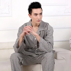 Autumn and Winter Casual Cotton Home Suit Loose Long Sleeve Pajama with Plaid Cardigan and Trousers Breathable 2-Piece Set