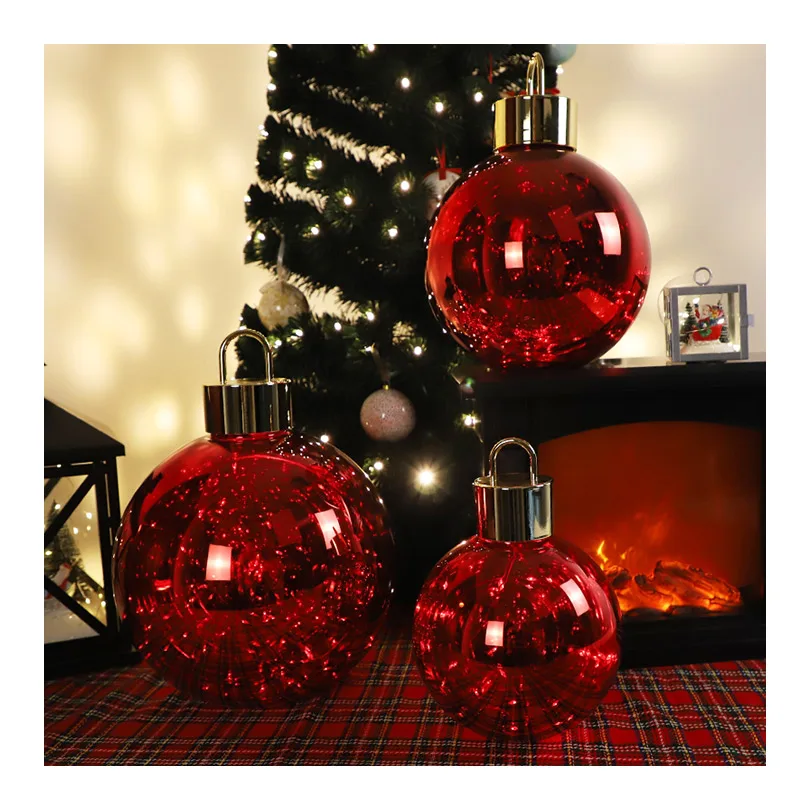 Holiday time indoor electroplating shiny red oversized led lighted glass christmas ball tabletop decorations ornaments