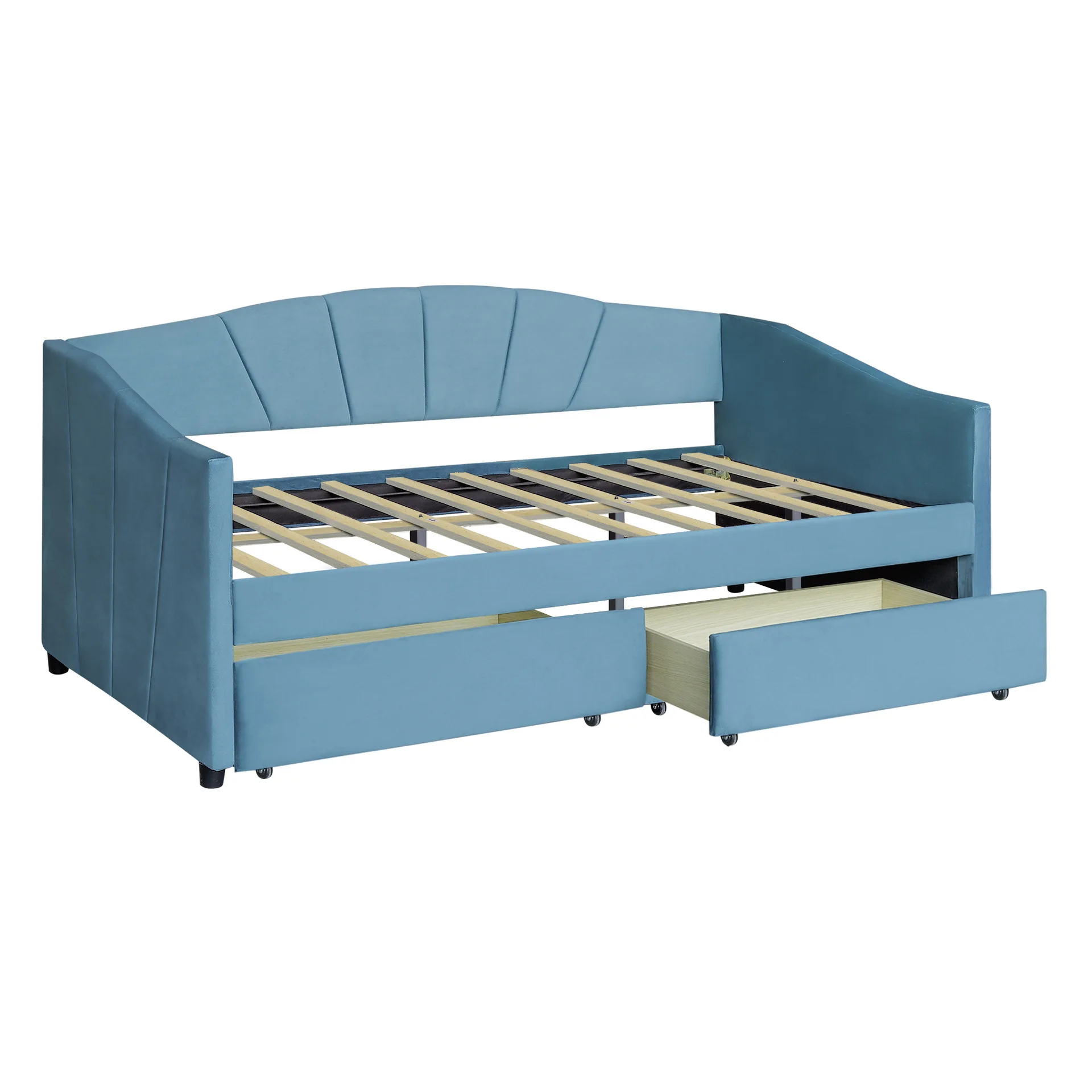 Retractable Slat Bed Base Converts Upholstered Cushioned Sofa Into Full ...