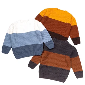 Customizable Winter New Design Blocked Color Thickened Boys Sweaters Long Sleeve O-neck Casual Children Sweaters