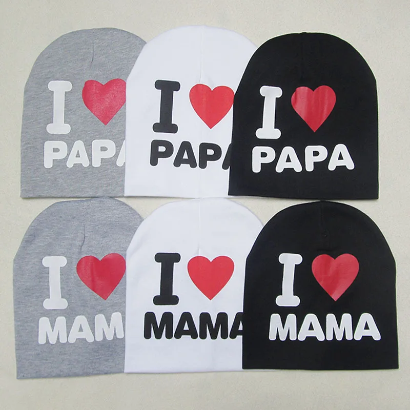 Spring Autumn Baby Knitted Warm Beanie Cotton Hat Girls Boys Toddler I LOVE PAPA MAMA Print Baby Cap