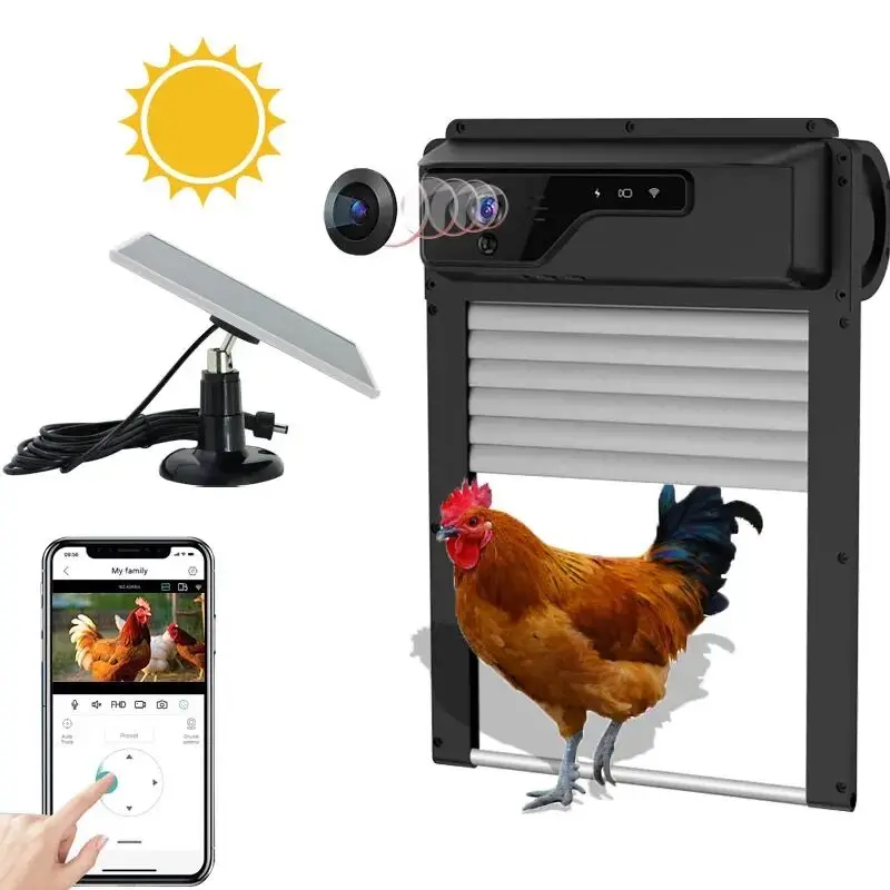 Wholesale and Retail Timer and Night Vision Waterproof IP65 Smart Chicken Coop Door Opener With Camera