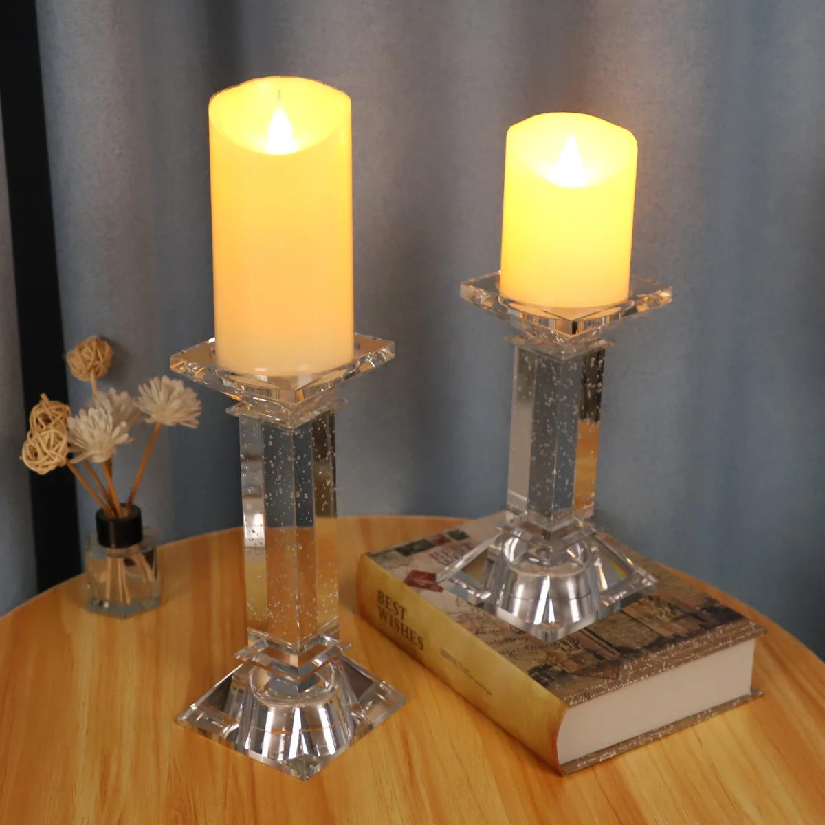 Clear Lotus Flower Candle Tealight Holder Candlestick Set of 2 Votive Candle Holder