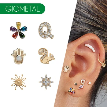 Giometal 14k Gold Threadless Piercing Wholesale Threadless Tops Labret Tragus Helix Body Jewelry Ear Piercing