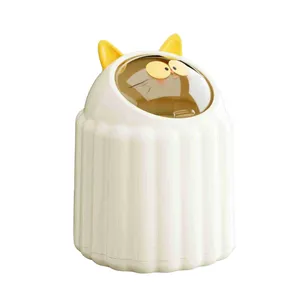 Cartoon Cat Ear Flip-Type Trash Bin Household Plastic Storage Bucket Lid for Living Room Dormitory Bedroom Table Injection