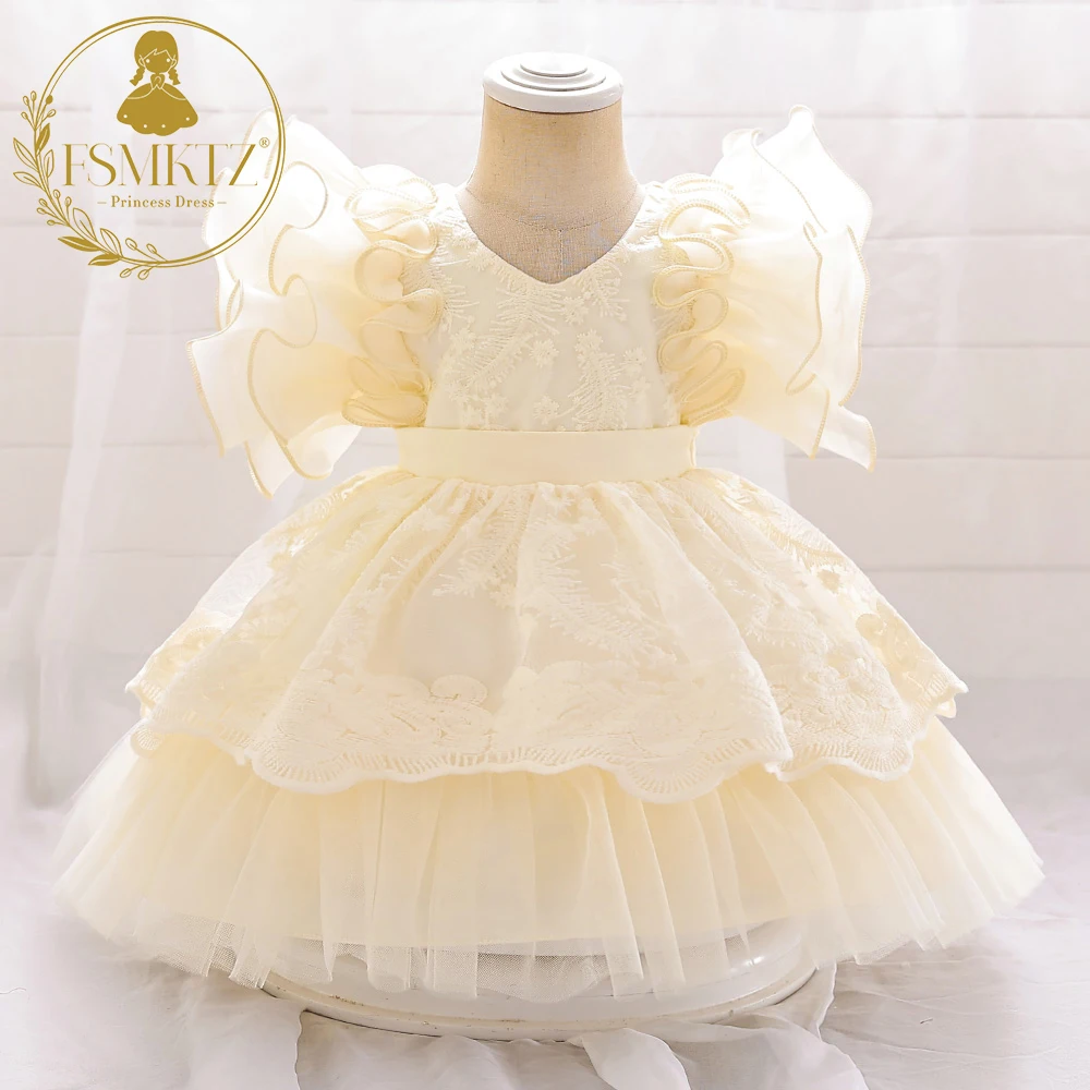 FSMKTZ Baptism Embroidery Baby Frocks Birthday Party Girls Dress