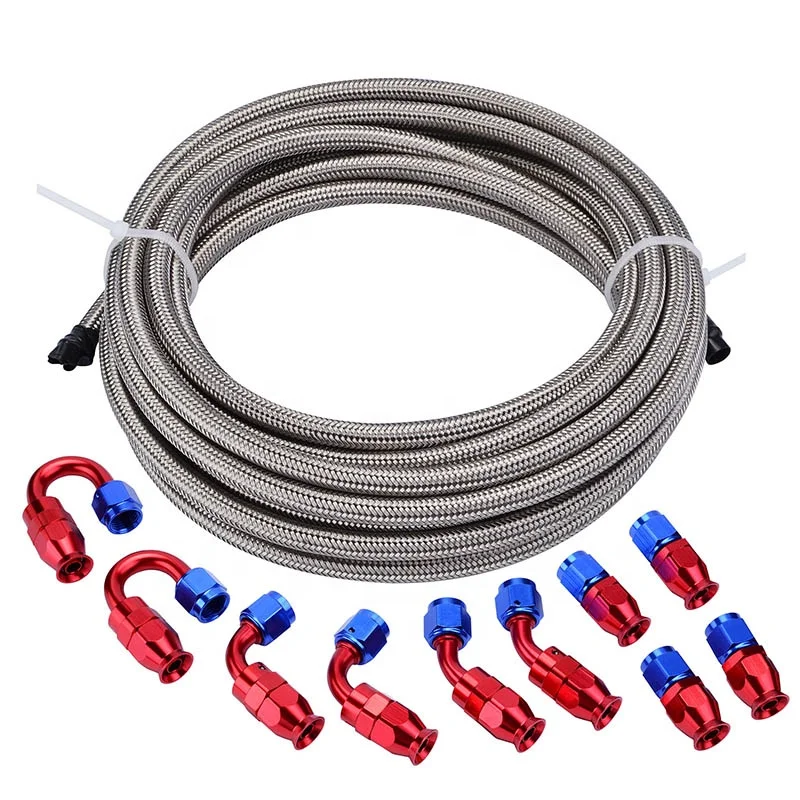 6an 3/8" Stainless Steel Braided Ptfe E85 Transmission Gas Oil Fuel Line Fittings Kit 16ft Buy