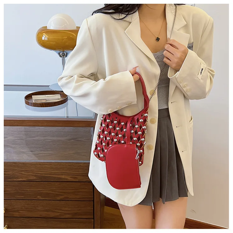 2024 Trendy Hollow Out Shoulder Bags with Rivets for Women 2024 Trendy Hollow Out Shoulder Bags with Rivets for Women