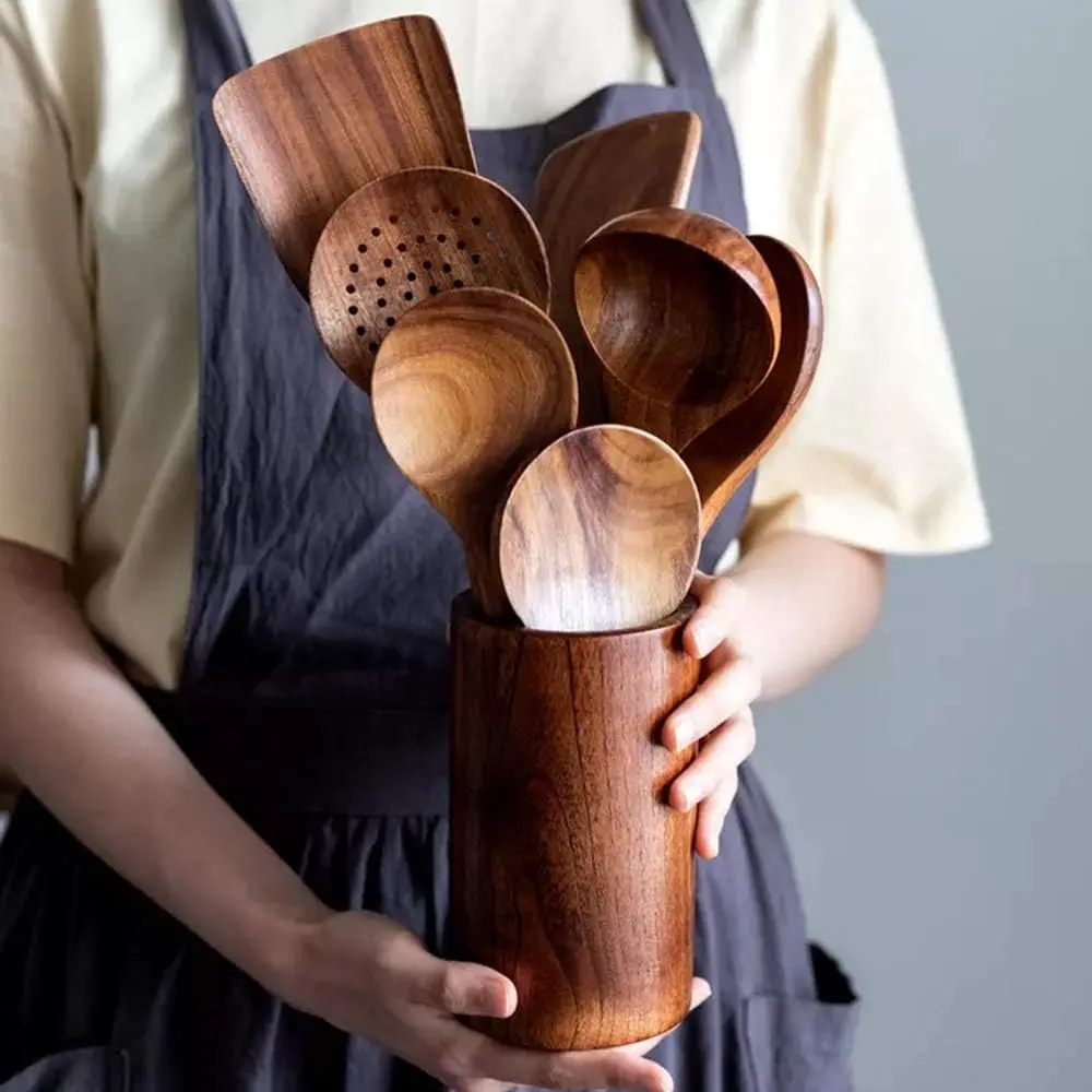 Natural Utensils Handcrafted Cutlery Tool Seasoning Scoop Dipping Oil Dipper Acacia Wooden Soup Spoon for Cooking