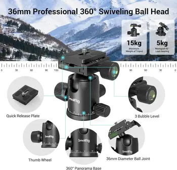 For SmallRig Adjustable Height 16\"-71\" Foldable Aluminum Camera Tripod/Monopod 360°Ball Head 33lb Payload Camera Accessory detail image