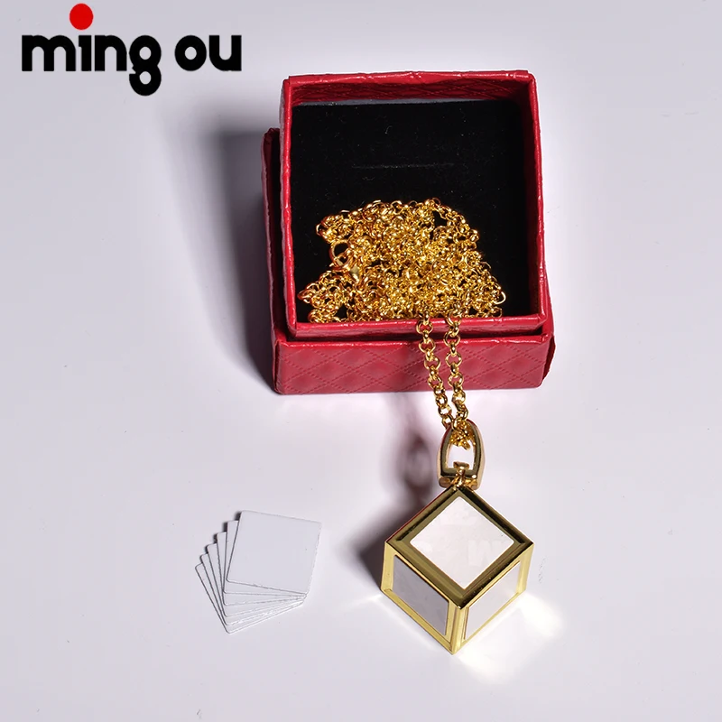 6 Inserts 3D Cube Photo Frame Necklace Sublimation Dice Memory Photo Pendant Necklace