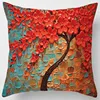 Fondo marrón azul con flores rojas.