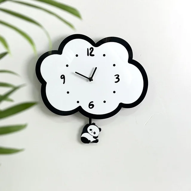 Adorable Modern Acrylic Animal Home Decor Cute Cartoon Panda Cloud Quartz Wall Clock for Kids Nursery Bedroom Living Room Needle