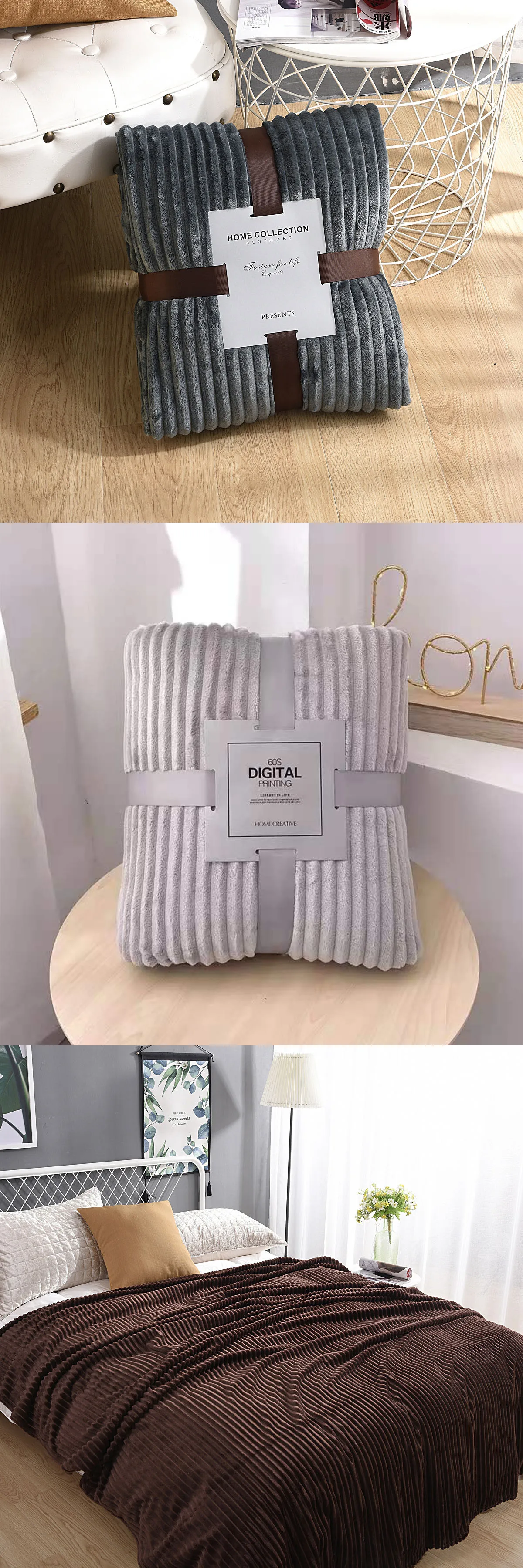 Warm Winter Smooth Coral Fleece Blankets For Babies Nordic Style Solid