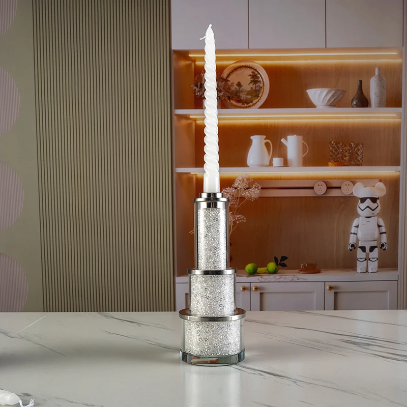 Contains Broken Diamonds Three-layer Cake Shape Birthday Home Art Wedding Decoration Crystal Candlestick