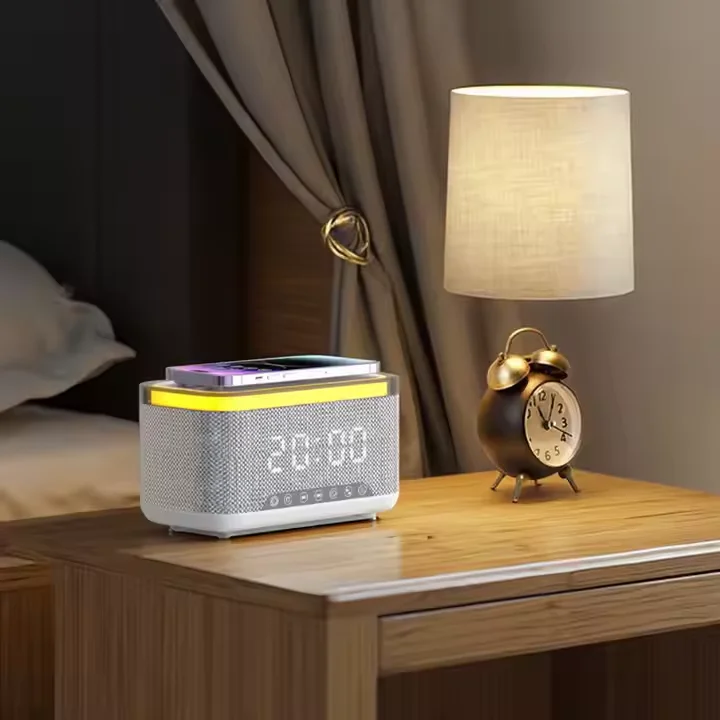 Wireless Charger LED Atmosphere Lamp for Bluetooth Speaker Night Light Alarm Clock-Fast Charging 7W/10W Output Power for Bedroom