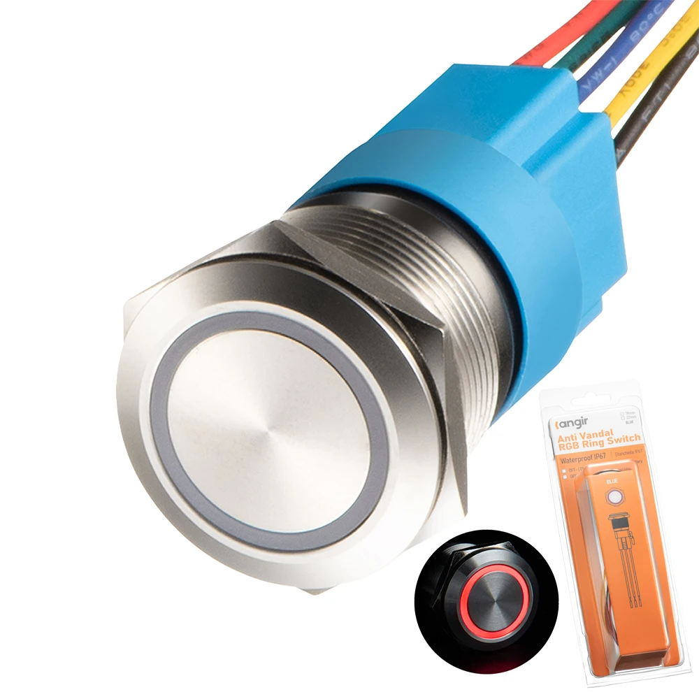 Pulsante Metallo Led Rosso E Support™ Auto 19 Millimetri 12V 5A Luce Rosso Angelo Interruttore Pulsante Metallico