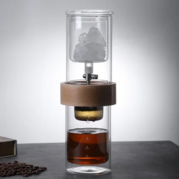 Wholesale Double Layer Glass Coffee Maker Portable Cold Brew Coffee Pot with Tea Tools Hand Brewed Plastic Coffee Tea Set