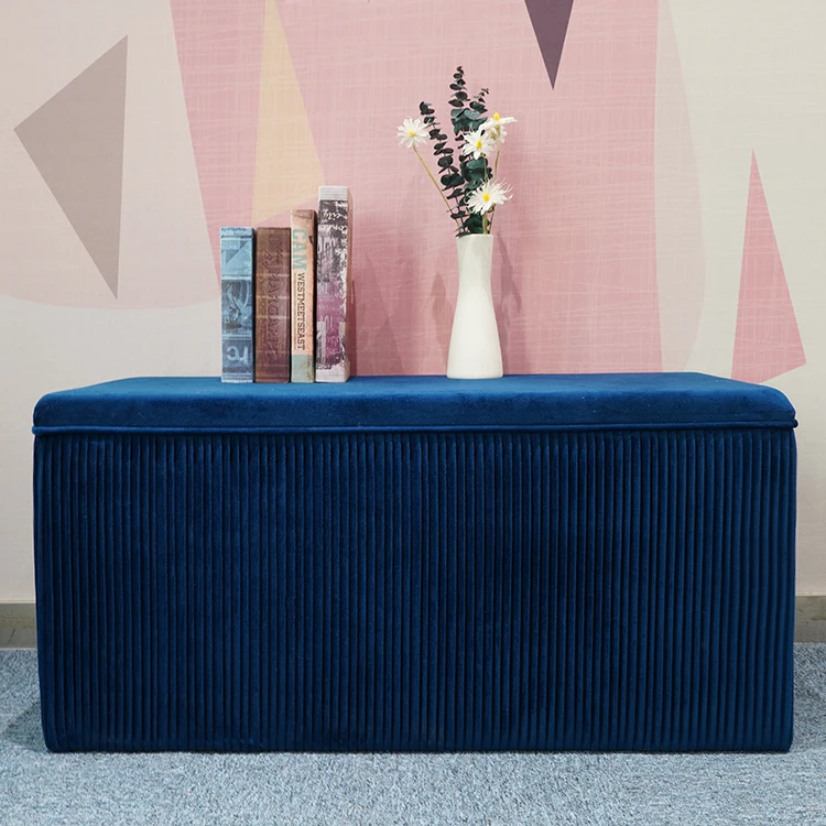 HStex Customized Modern New Style Velvet Large Ottoman Bench Multi-functional Foot Storage Stool Pouf