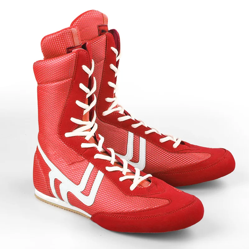 Factory Price Sports Training Gear Boxing Shoes Pu Lace up Leather Boxing Boots Mesh Comfortable Wrestling Shoes Boxing Boots