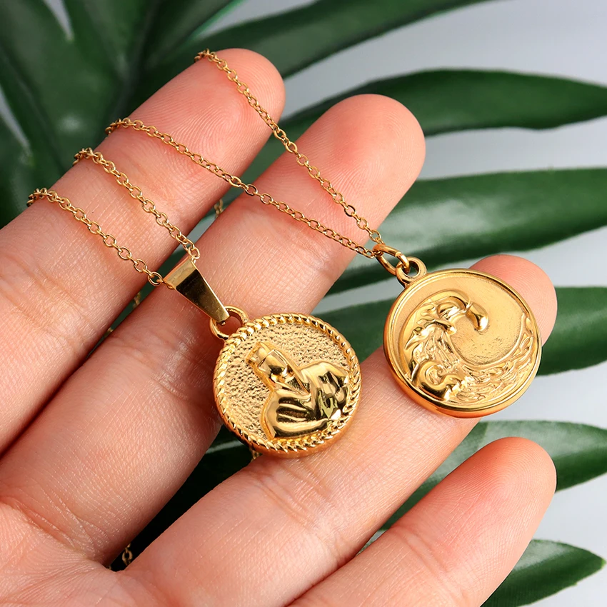 Minos Stainless Steel Coin Pendant Necklaces Tarnish Free Jewelry