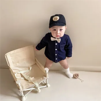 INS style baby jumpsuit for baby boys gentleman bow tie hundred-day party long-sleeved shirt baby romper climbing clothes