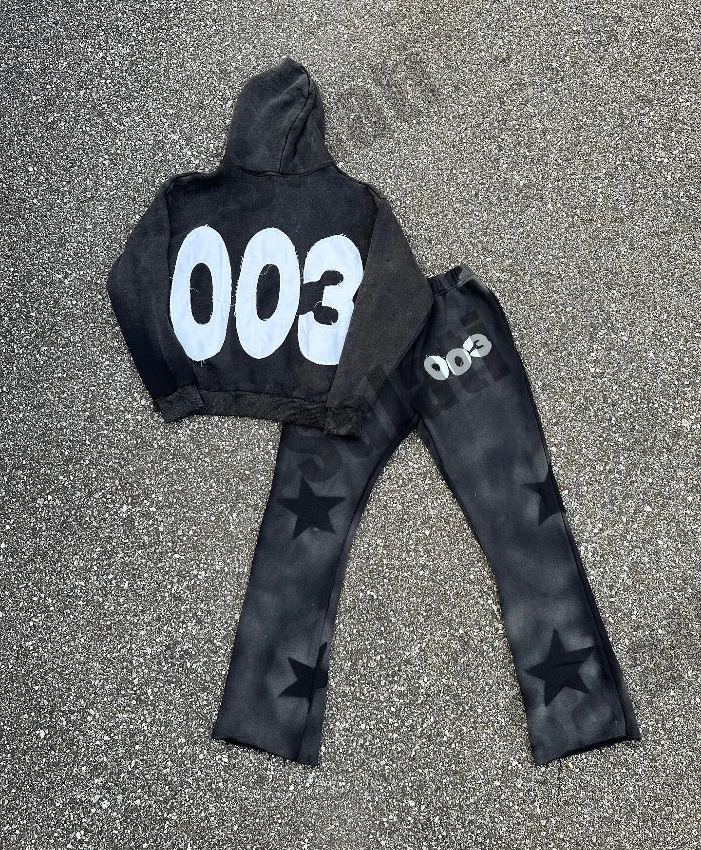 Acid Wash Casual Quick Dry Sweat Suits Cotton Thick Zip Applique Embroidery Patch Flared Full Tracksuits Hoodies Sweatpants Sets gallery 2