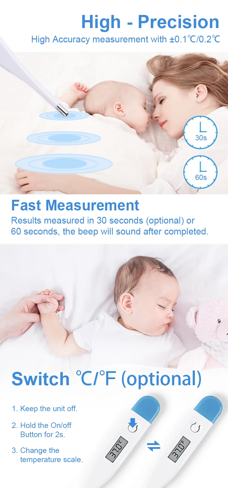 Ce Approved Accurate Fast Children Digital Thermometer Hard Tip Lcd