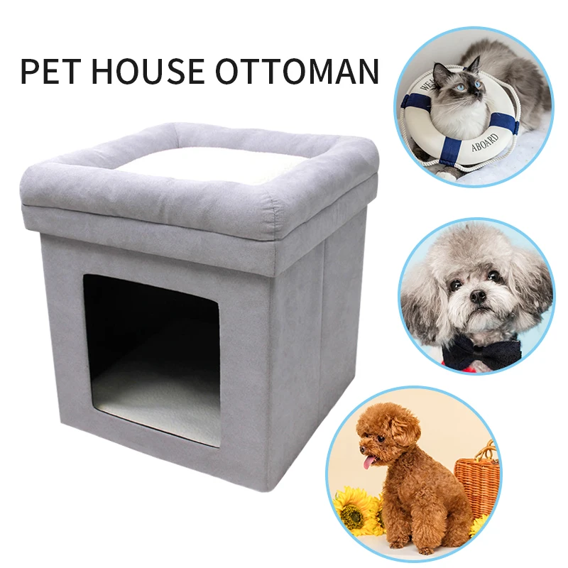 House Linen Fabric Ottoman Foldable Dog House Pet Ottoman House Seat Footstool