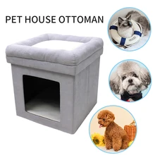 House Linen Fabric Ottoman Foldable Dog House Pet Ottoman House Seat Footstool