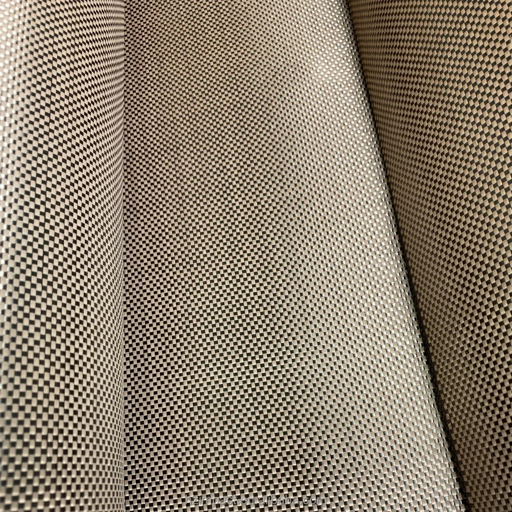 Champagne Gold Carbon Fiber Fabric Waterproof for Kevlar Mixed Hybrid Plain/Twill Weave Mixed for Kevlar Cloth Carbon Fiber