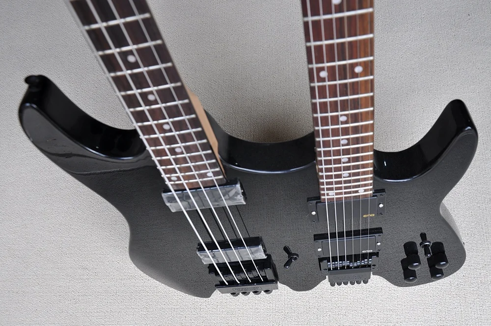 Flyoungブラックダブルネック46弦エレクトリックギターヘッドレス