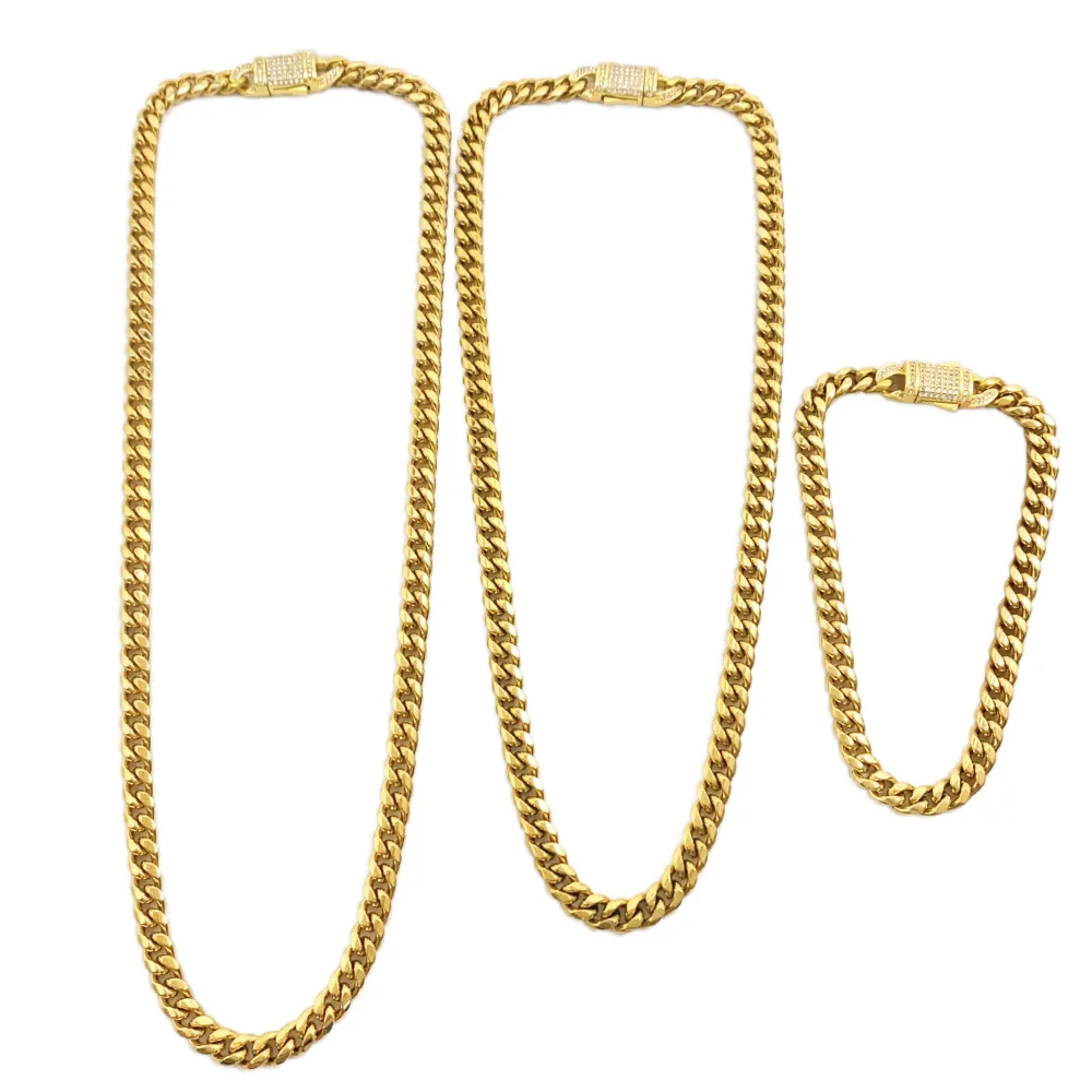 Jewelry 18k Customized Crystal Glass Stones Chain Necklace Bracelet Gold Wholesale Hip Hop Stainless Steel for Women CLASSIC T/T