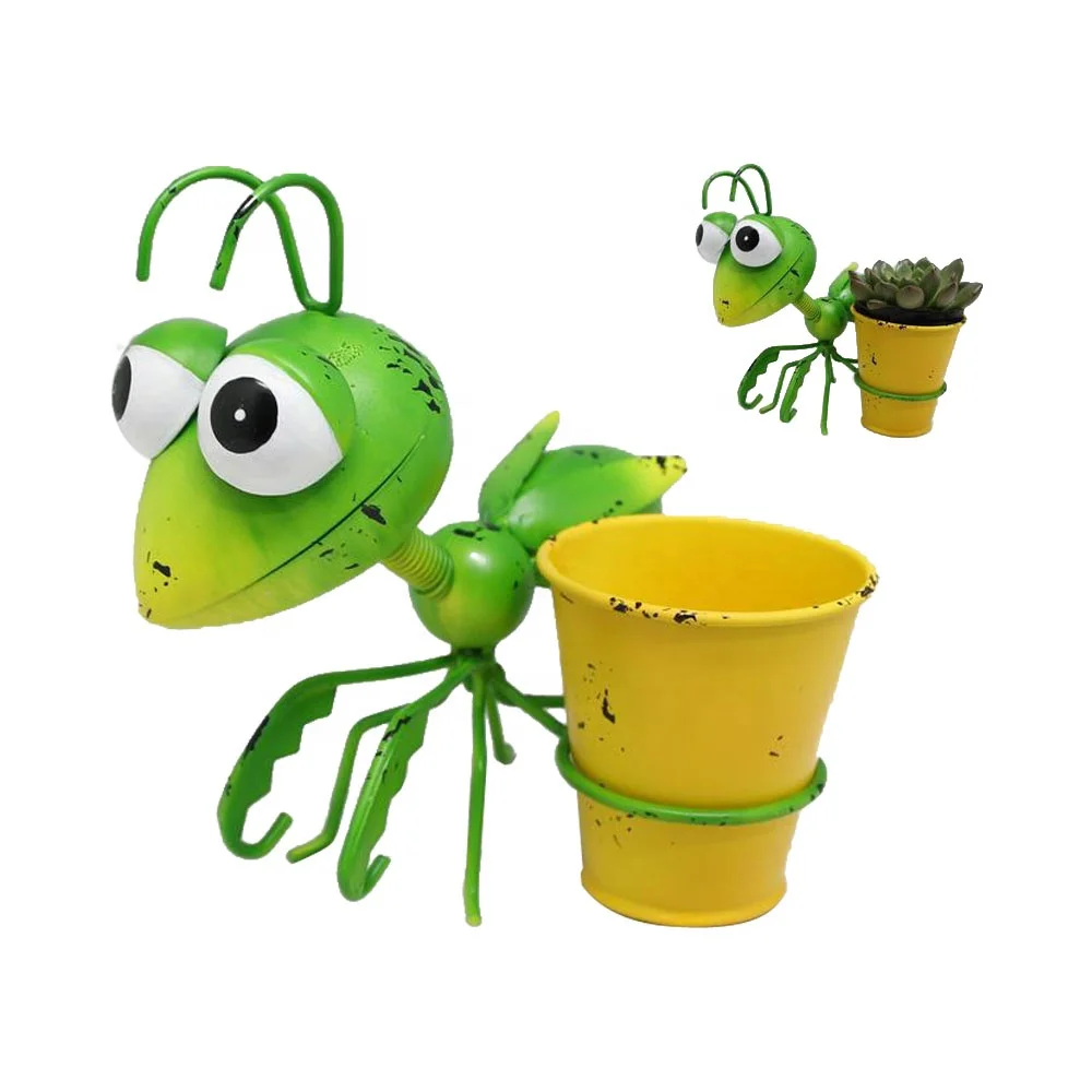 Cute Insects Metal Bugs Plant Pot Animal green